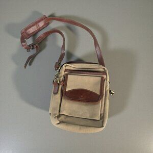 Ellington Brown Leather and Canvas Crossbody Organizer Travel Bag